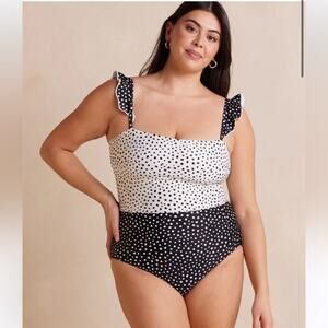 Summersalt The Ruffle Oasis Colorblock Polka Dot One Piece Swimsuit Size 16